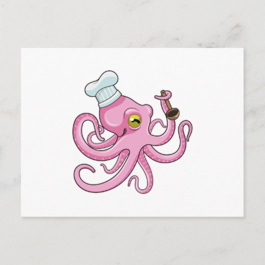 Octopus als kok met houten lepel briefkaart (Voorkant)