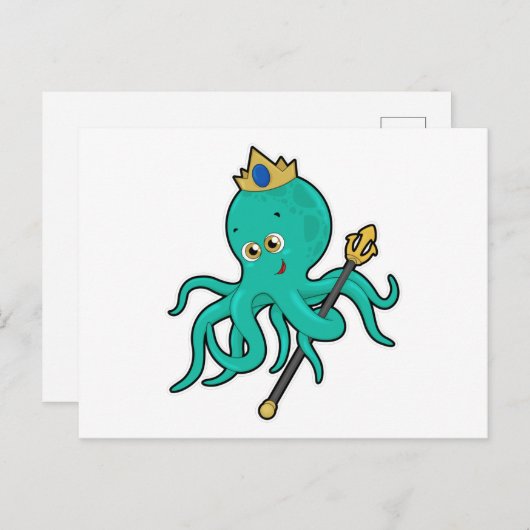 Octopus als Koning met Drietand Briefkaart (Voorkant / Achterkant)