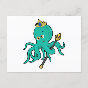 Octopus als Koning met Trident Briefkaart