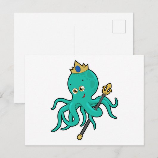 Octopus als Koning met Trident Briefkaart (Voorkant / Achterkant)