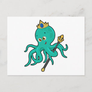 Octopus als Koning met Trident Briefkaart