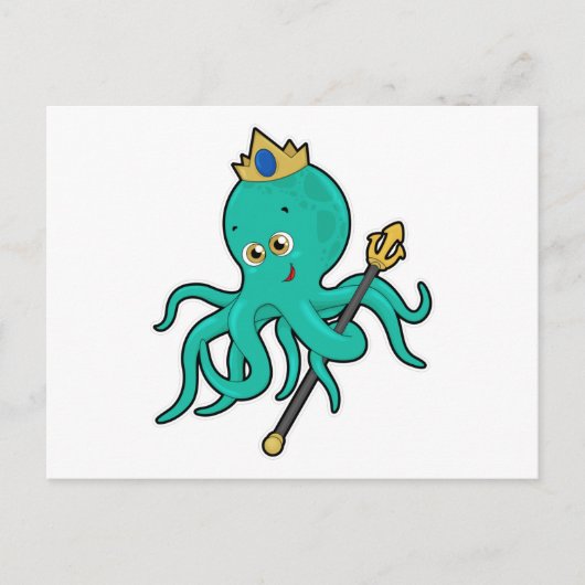Octopus als Koning met Trident Briefkaart (Voorkant)