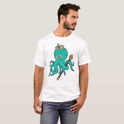 Octopus als Koning met Trident T-shirt (Voorkant volledig)