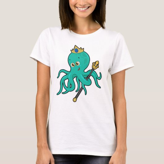 Octopus als Koning met Trident T-shirt (Voorkant)