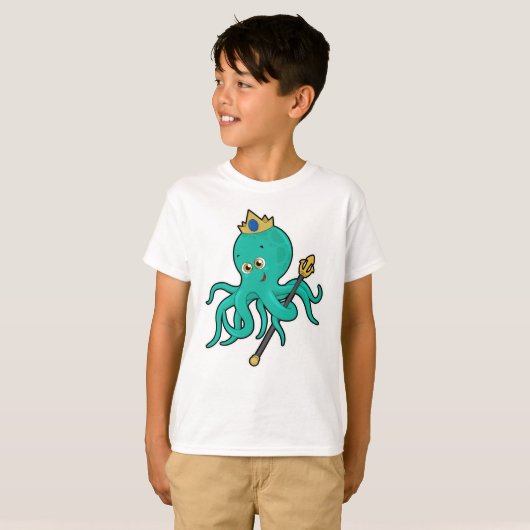 Octopus als Koning met Trident T-shirt (Voorkant volledig)
