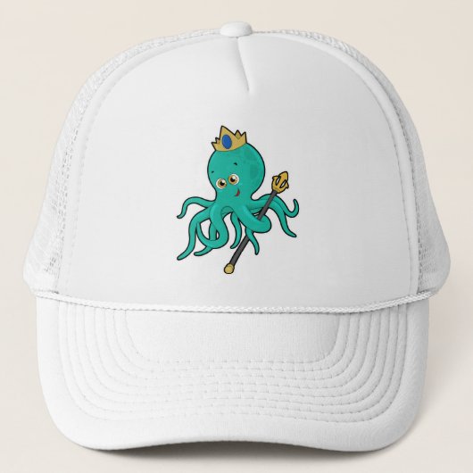 Octopus als Koning met Trident Trucker Pet (Voorkant)