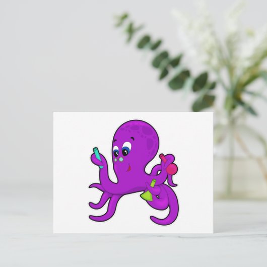 Octopus als leraar met laboratoriumuitrusting briefkaart (Staand voorkant)
