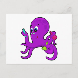 Octopus als leraar met laboratoriumuitrusting briefkaart