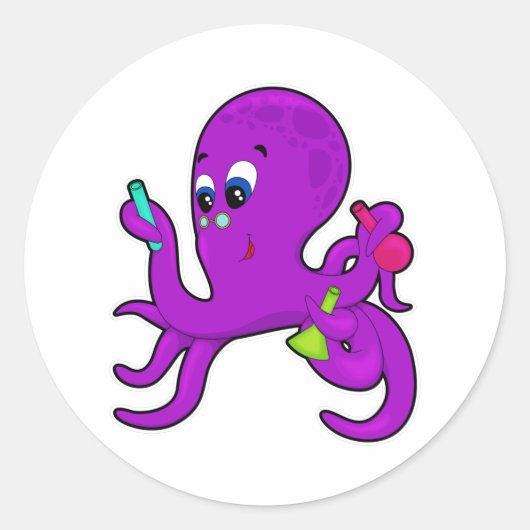 Octopus als leraar met laboratoriumuitrusting ronde sticker (Voorkant)