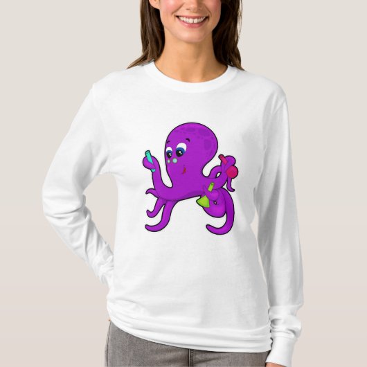Octopus als leraar met laboratoriumuitrusting t-shirt (Voorkant)
