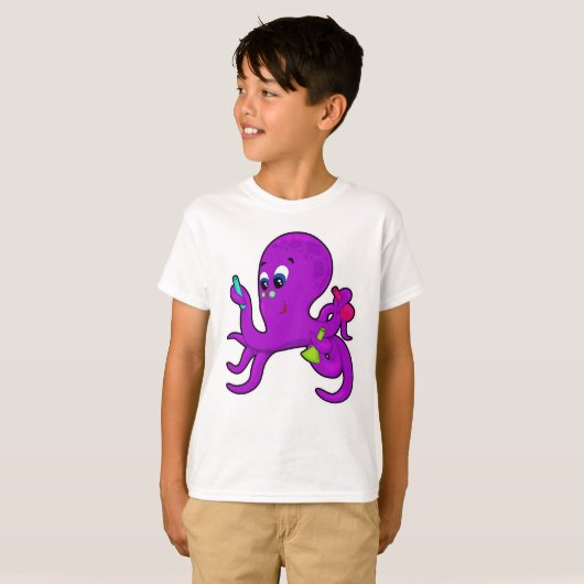 Octopus als leraar met laboratoriumuitrusting t-shirt (Voorkant volledig)