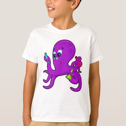 Octopus als leraar met laboratoriumuitrusting t-shirt (Voorkant)