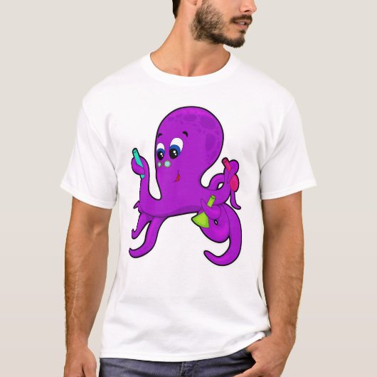 Octopus als leraar met laboratoriumuitrusting t-shirt (Voorkant)