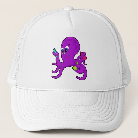 Octopus als leraar met laboratoriumuitrusting trucker pet (Voorkant)