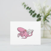 Octopus als nerd met boek briefkaart (Staand voorkant)