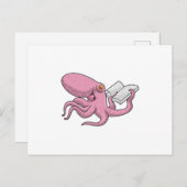 Octopus als nerd met boek briefkaart (Voorkant / Achterkant)