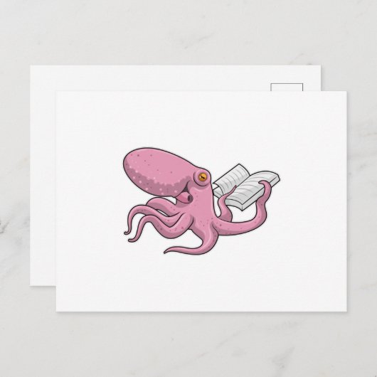 Octopus als nerd met boek briefkaart (Voorkant / Achterkant)