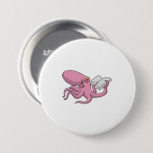Octopus als Nerd met Boek Ronde Button 7,6 Cm (Voorkant /achterkant)