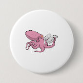 Octopus als Nerd met Boek Ronde Button 7,6 Cm (Voorkant)