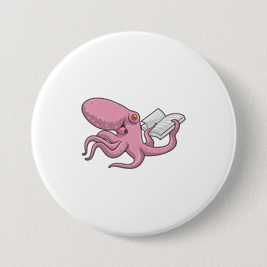 Octopus als Nerd met Boek Ronde Button 7,6 Cm (Voorkant)
