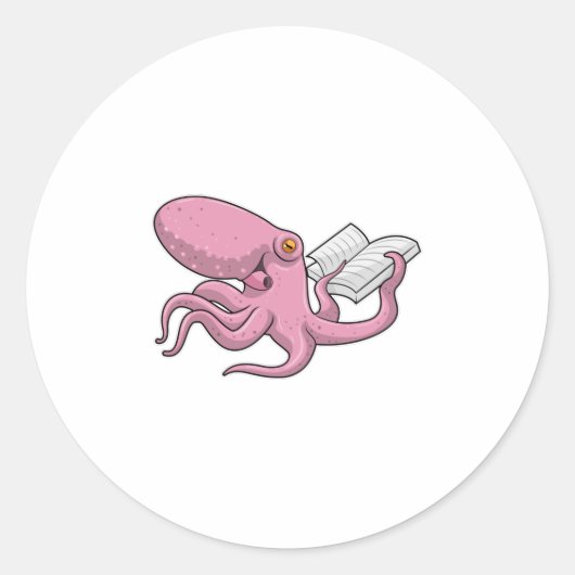 Octopus als Nerd met Boek Ronde Sticker (Voorkant)