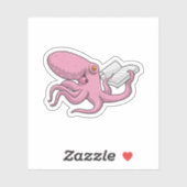 Octopus als Nerd met Boek Sticker (Vel)