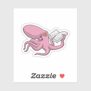 Octopus als Nerd met Boek Sticker