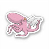 Octopus als Nerd met Boek Sticker (Voorkant)