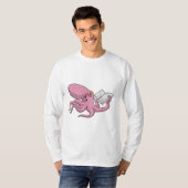 Octopus als Nerd met Boek T-shirt (Voorkant volledig)