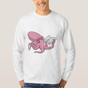 Octopus als Nerd met Boek T-shirt