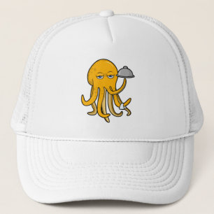 Octopus als ober met dienblad handdoek trucker pet