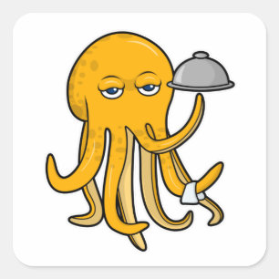 Octopus als Ober met handdoek Vierkante Sticker