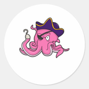 Octopus als piraat met hand ronde sticker