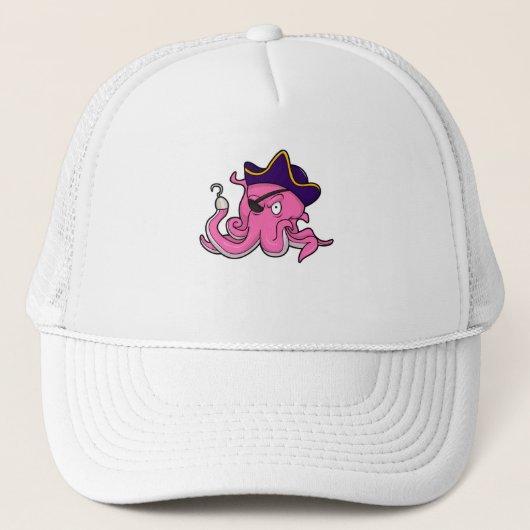 Octopus als piraat met hand trucker pet (Voorkant)