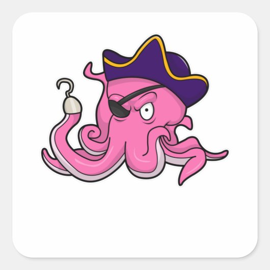 Octopus als piraat met hand vierkante sticker (Voorkant)