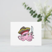 Octopus als piraat met sabel en ooglapje briefkaart (Staand voorkant)