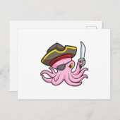 Octopus als piraat met sabel en ooglapje briefkaart (Voorkant / Achterkant)