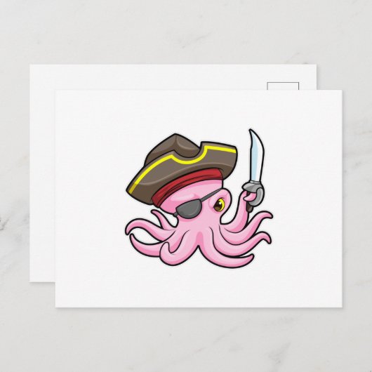 Octopus als Piraat met Saber & Eye patch Briefkaart (Voorkant / Achterkant)
