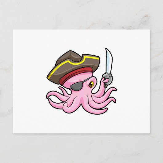Octopus als Piraat met Saber & Eye patch Briefkaart (Voorkant)