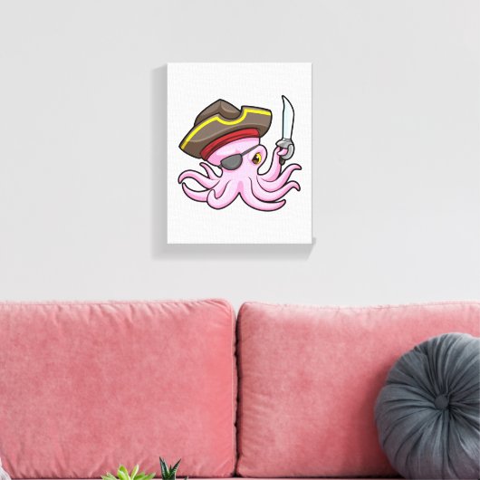 Octopus als Piraat met Saber & Eye patch Canvas Afdruk (Insitu (Woonkamer))