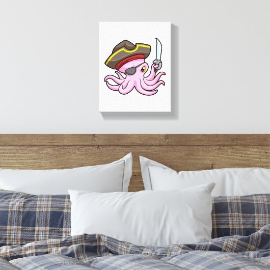 Octopus als Piraat met Saber & Eye patch Canvas Afdruk (Insitu (Slaapkamer))