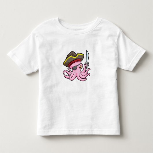 Octopus als Piraat met Saber & Eye patch Kinder Shirts (Voorkant)