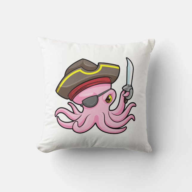 Octopus als Piraat met Saber & Eye patch Kussen (Voorkant)