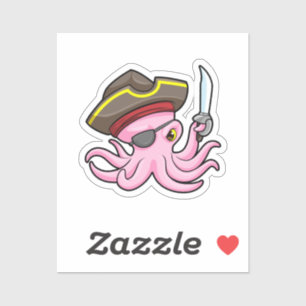 Octopus als Piraat met Saber & Eye patch Sticker