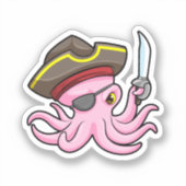 Octopus als Piraat met Saber & Eye patch Sticker (Voorkant)