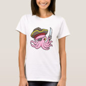 Octopus als Piraat met Saber & Eye patch T-shirt (Voorkant)