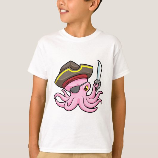 Octopus als Piraat met Saber & Eye patch T-shirt (Voorkant)
