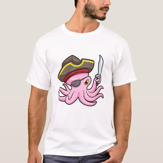 Octopus als Piraat met Saber & Eye patch T-shirt (Voorkant)