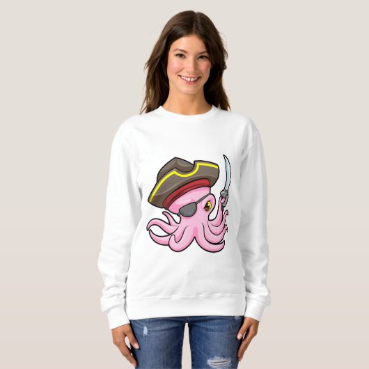Octopus als Piraat met Saber & Eye patch Trui (Voorkant volledig)