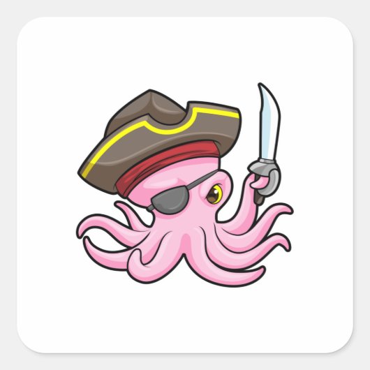 Octopus als Piraat met Saber & Eye patch Vierkante Sticker (Voorkant)